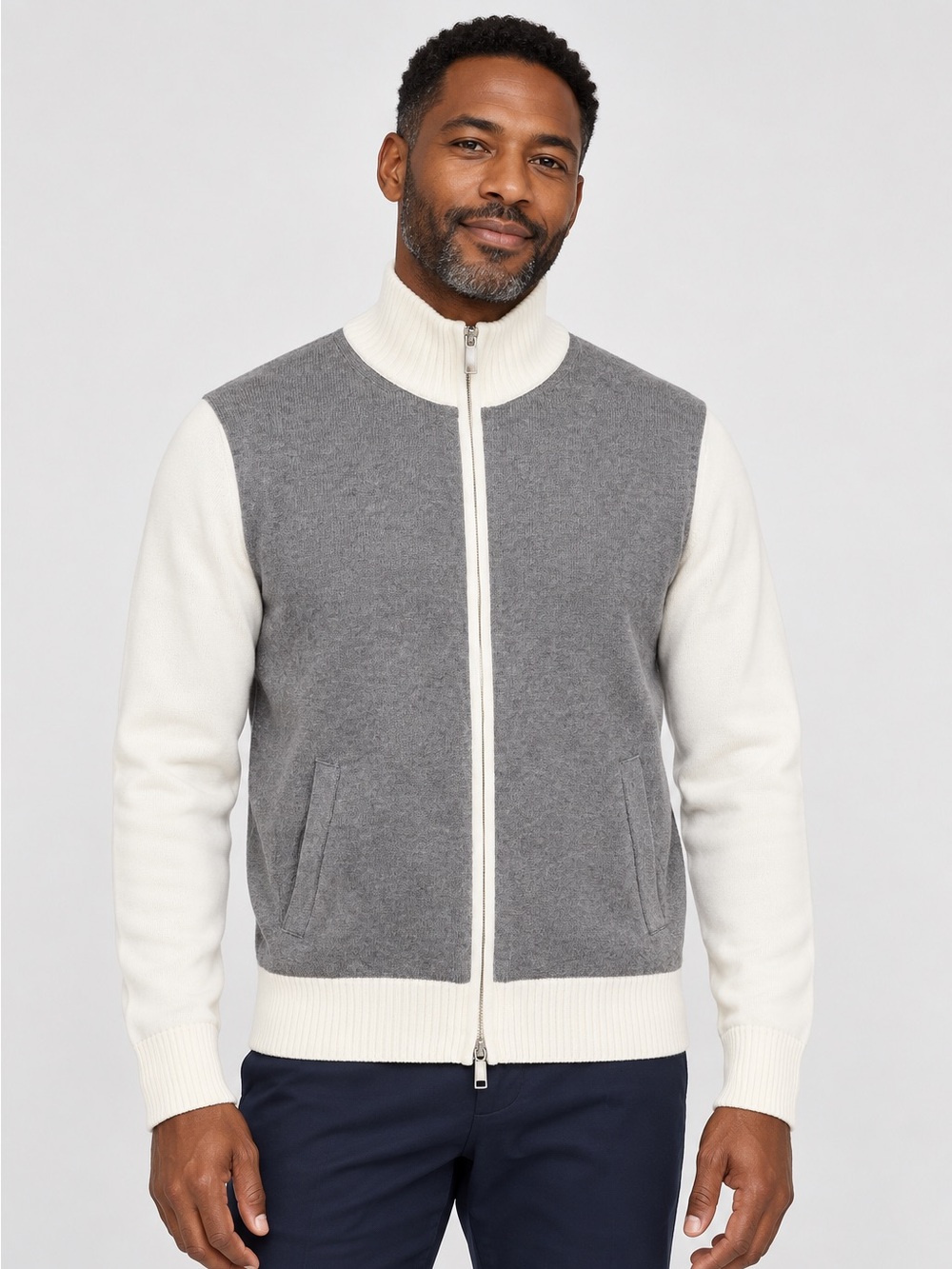 Codice Full Zip Sweater Jacket Size 50 Gray White Cotton NWT Italy